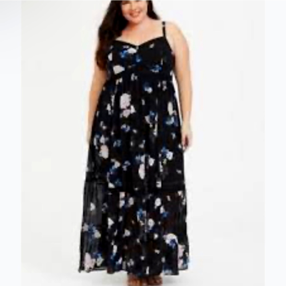 Torrid Black Floral‎ Crochet Chiffon Maxi Dress size torrid 1